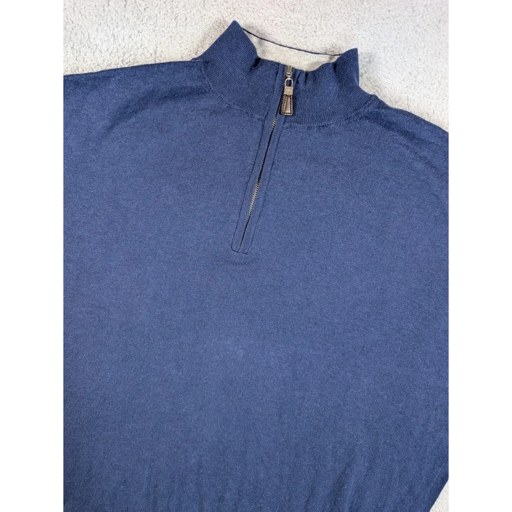 Peter Millar Crown Soft Blue Cotton Silk‎ Quarter Zip Sweater Mens Large L